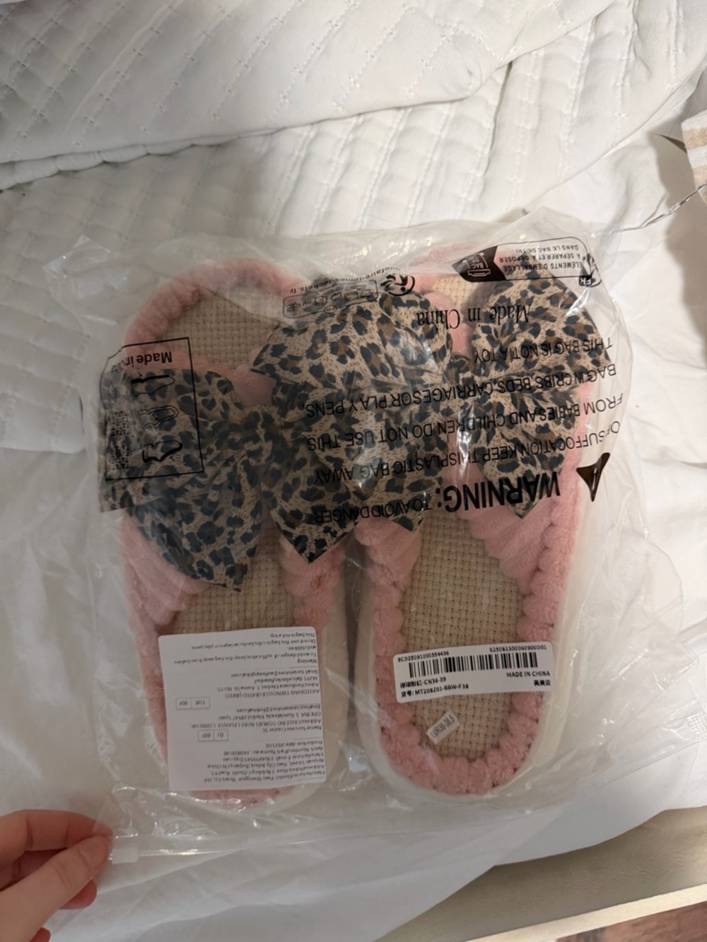 Pink Braided Slide Slippers with Leopard Bow
